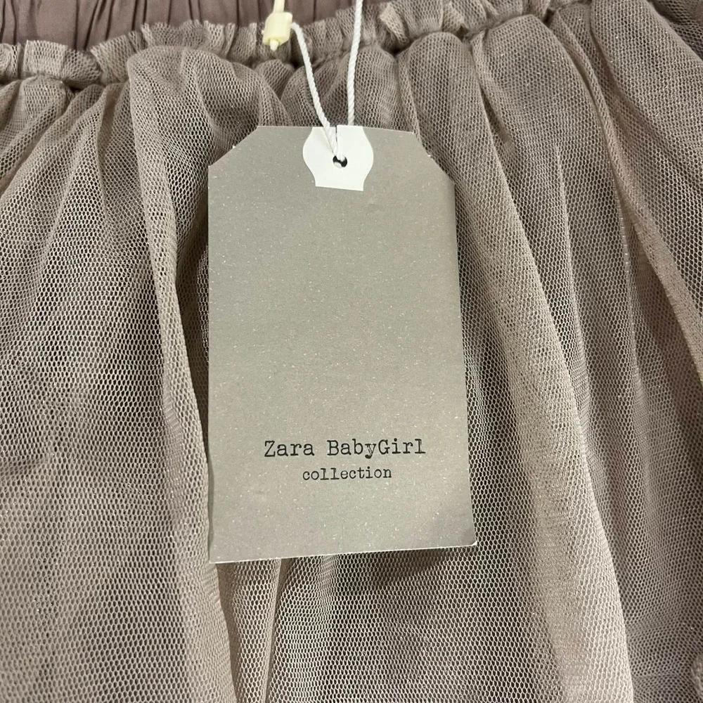 NWT Zara Baby Girl Years 98cm Taupe Brown Tulle Tutu Skirt Embroidered Size 2-3